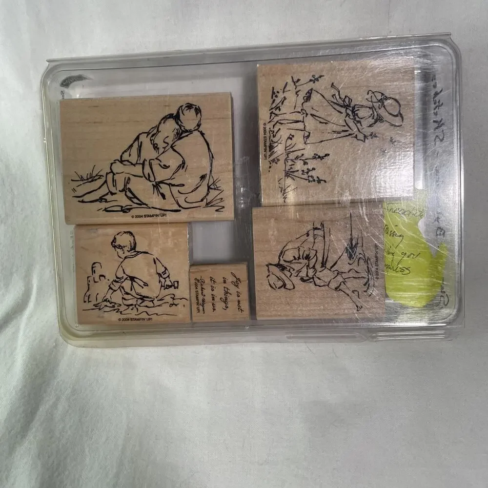 Stampin Up SUMMER BY THE SEA Beach Children Rubber Stamps Set- 1 Stamp Missing